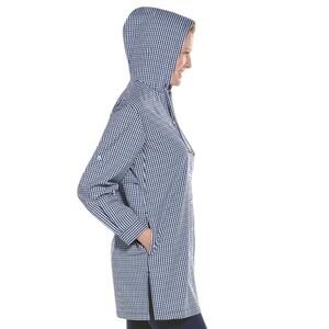 Coolbar Women’s UPF Button Front Hooded Itapa Beach Shirt Navy Gingham Size Med